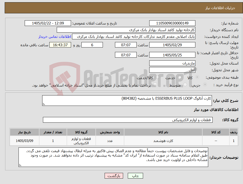 تصویر کوچک آگهی نیاز کالا-کارت آنالوگ ESSERBUS PLUS LOOP با مشخصه (804382)