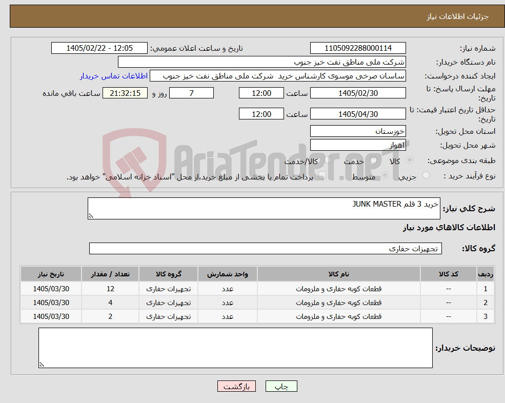تصویر کوچک آگهی نیاز کالا-خرید 3 قلم JUNK MASTER