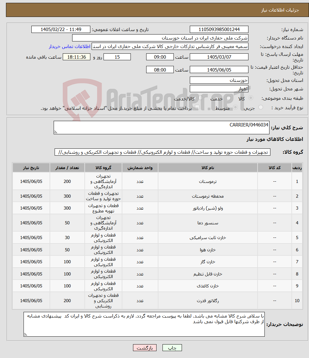 تصویر کوچک آگهی نیاز کالا-CARRIER/0446034