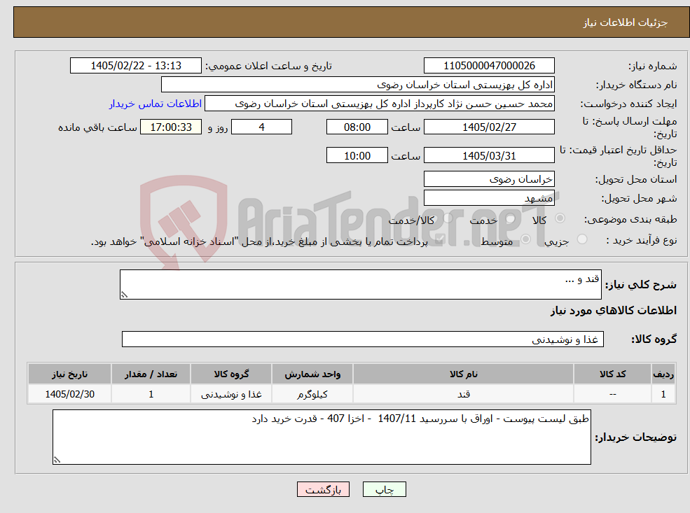 تصویر کوچک آگهی نیاز کالا-قند و ...