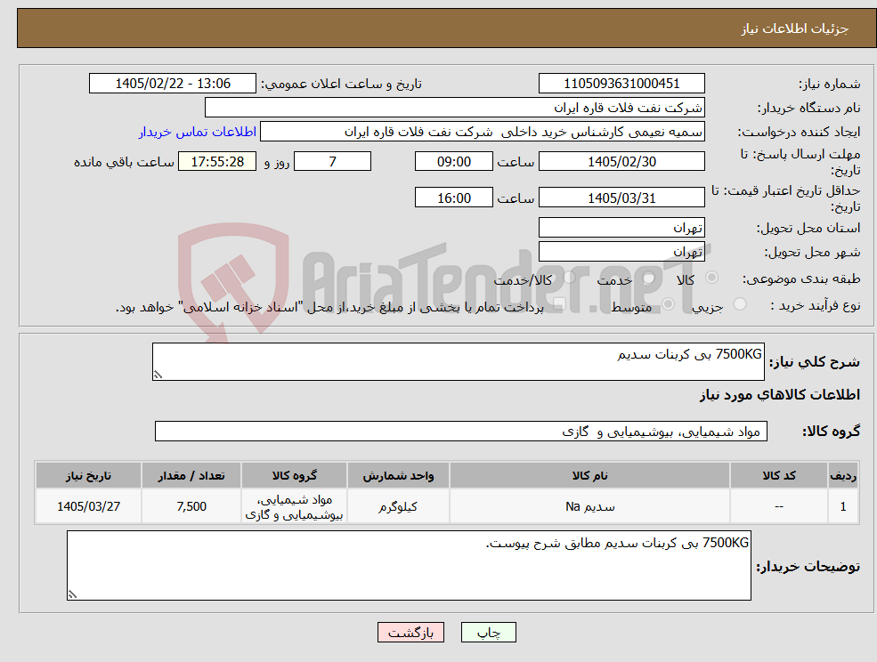 تصویر کوچک آگهی نیاز کالا-7500KG بی کربنات سدیم