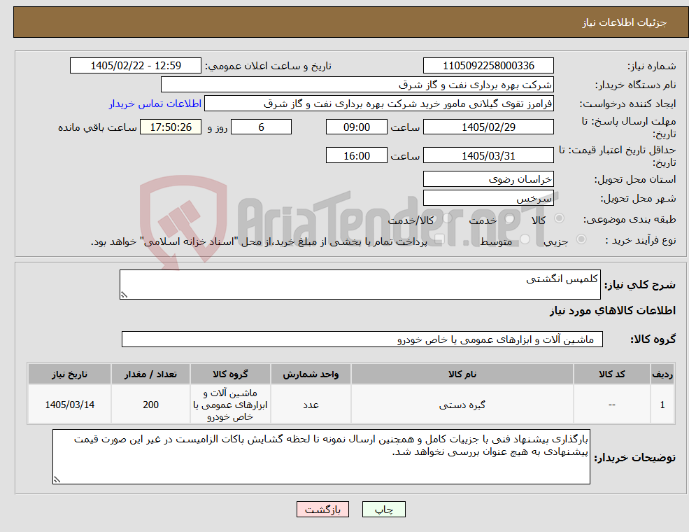 تصویر کوچک آگهی نیاز کالا-کلمپس انگشتی