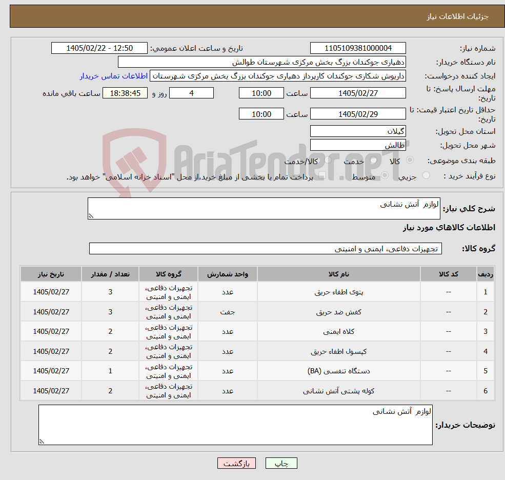 تصویر کوچک آگهی نیاز کالا-لوازم آتش نشانی