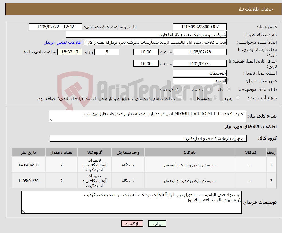 تصویر کوچک آگهی نیاز کالا- خرید 4 عدد MEGGITT VIBRO METER اصل در دو تایپ مختلف طبق مندرجات فایل پیوست 