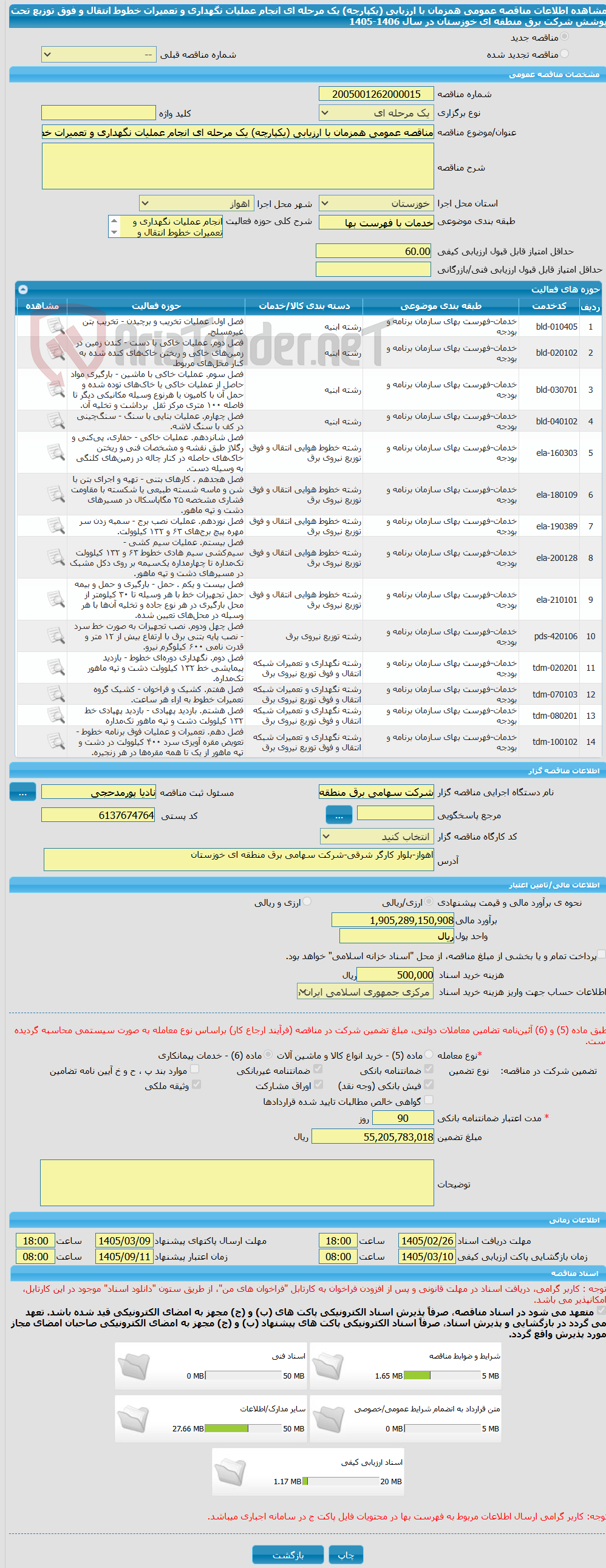 تصویر کوچک آگهی مناقصه عمومی همزمان با ارزیابی (یکپارچه) یک مرحله ای انجام عملیات نگهداری و تعمیرات خطوط انتقال و فوق توزیع تحت پوشش شرکت برق منطقه ای خوزستان در سال 1406-1405