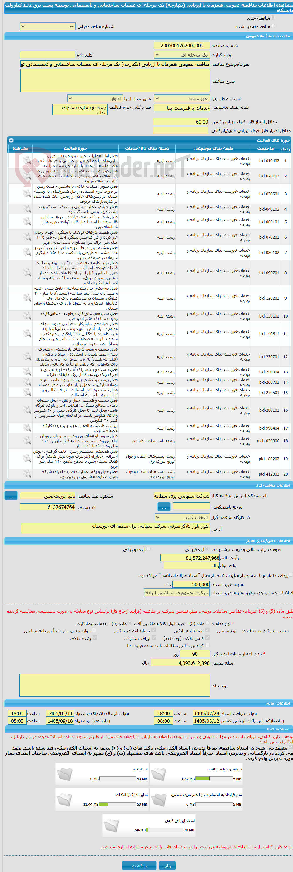 تصویر کوچک آگهی مناقصه عمومی همزمان با ارزیابی (یکپارچه) یک مرحله ای عملیات ساختمانی و تأسیساتی توسعه پست برق 132 کیلوولت دانشگاه