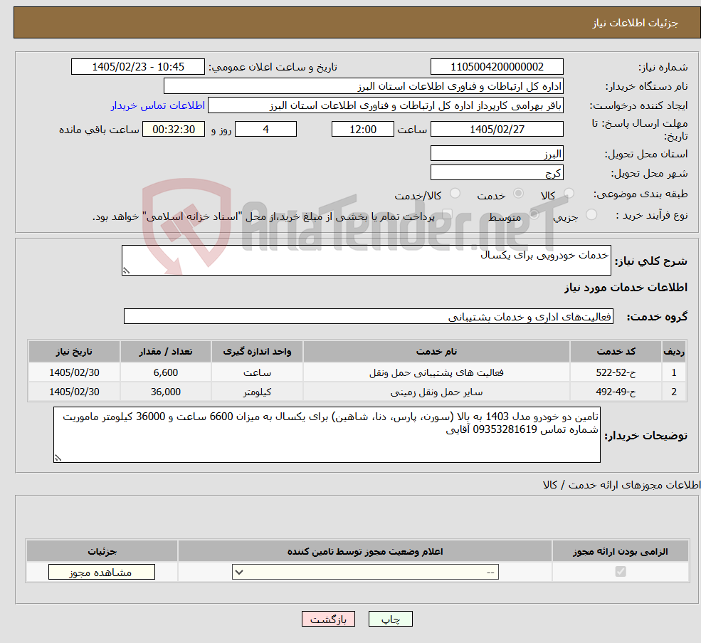 تصویر کوچک آگهی نیاز خدمات-خدمات خودرویی برای یکسال