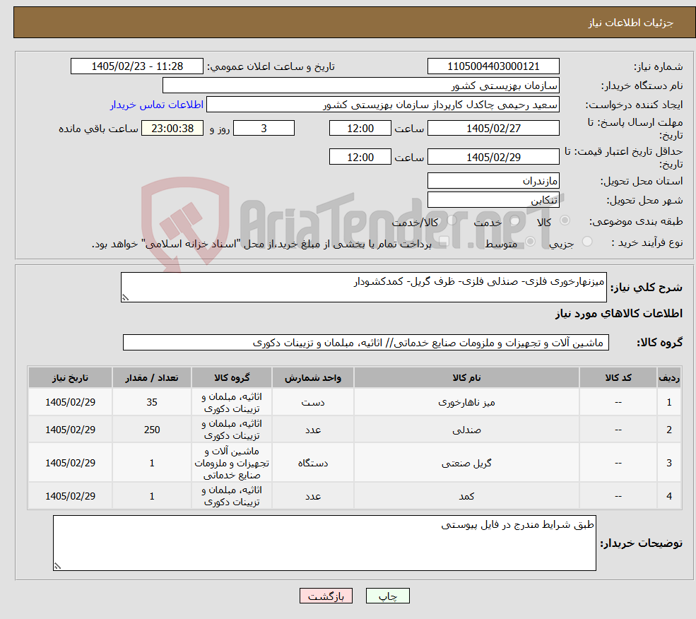 تصویر کوچک آگهی نیاز کالا-میزنهارخوری فلزی- صنذلی فلزی- ظرف گریل- کمدکشودار
