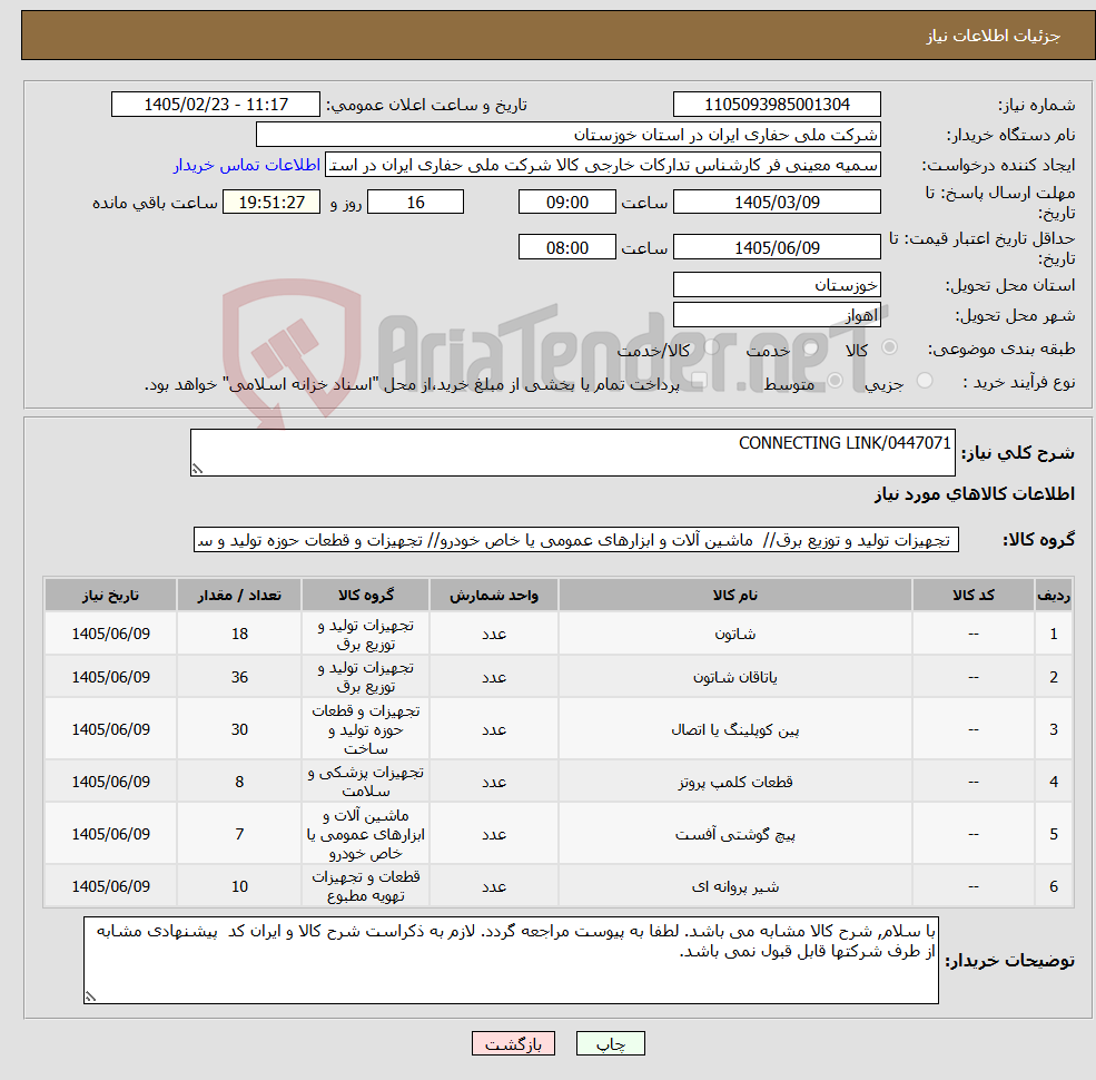 تصویر کوچک آگهی نیاز کالا-CONNECTING LINK/0447071