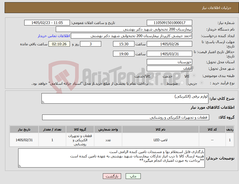 تصویر کوچک آگهی نیاز کالا-لوازم برقی (الکتریکی)