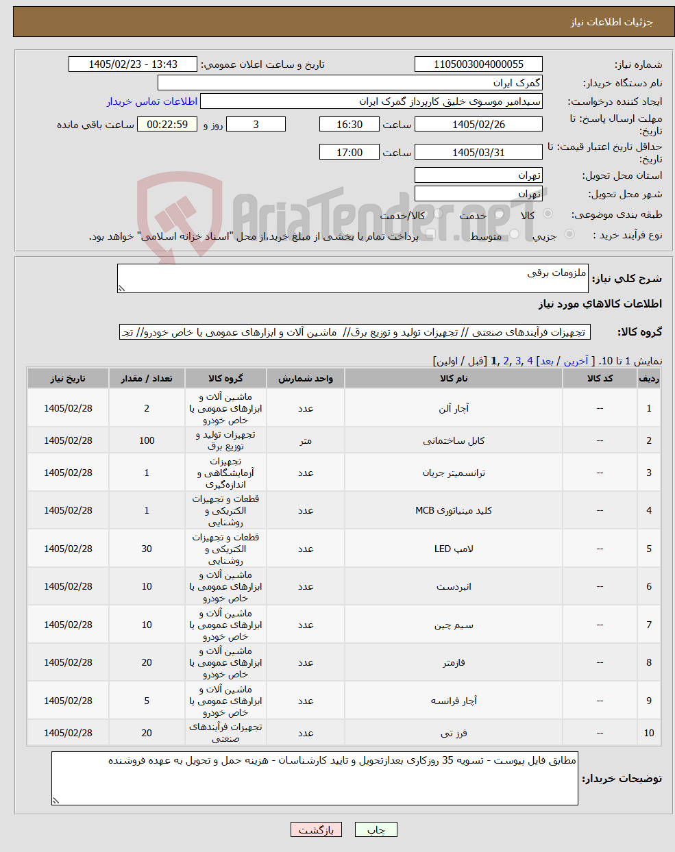 تصویر کوچک آگهی نیاز کالا-ملزومات برقی