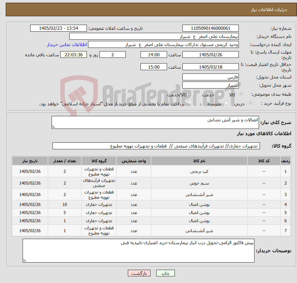 تصویر کوچک آگهی نیاز کالا-اتصالات و شیر آتش نشانی
