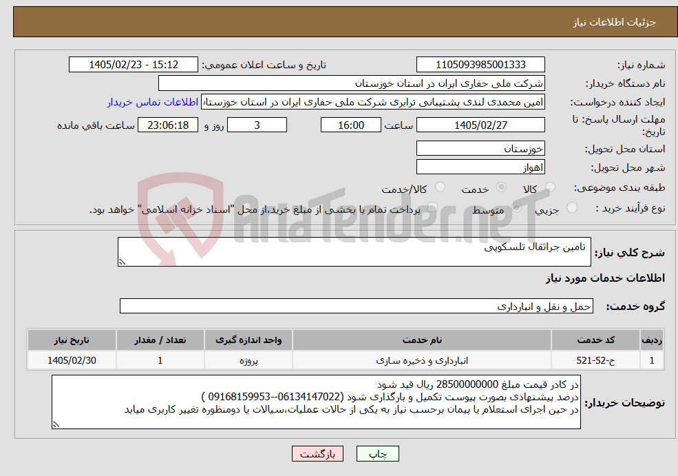 تصویر کوچک آگهی نیاز خدمات- تامین جراثقال تلسکوپی
