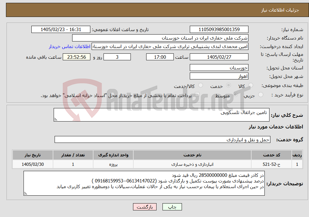 تصویر کوچک آگهی نیاز خدمات- تامین جراثقال تلسکوپی 