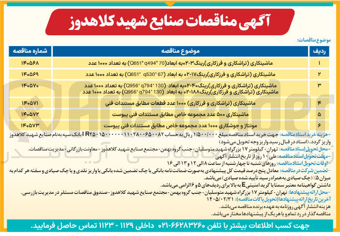 تصویر کوچک آگهی ماشینکاری ۵۰۰ عدد مجموعه خاص
