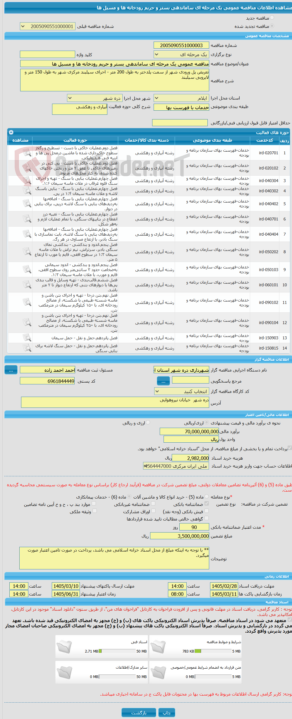 تصویر کوچک آگهی مناقصه عمومی یک مرحله ای ساماندهی بستر و حریم رودخانه ها و مسیل ها