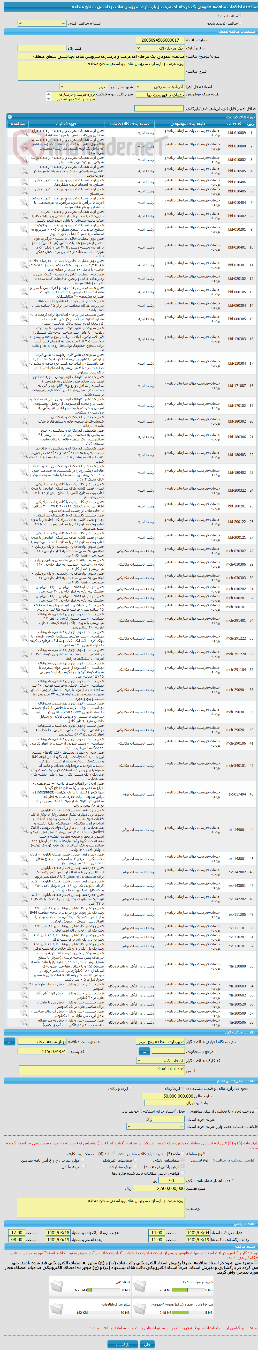 تصویر کوچک آگهی مناقصه عمومی یک مرحله ای مرمت و بازسازی سرویس های بهداشتی سطح منطقه