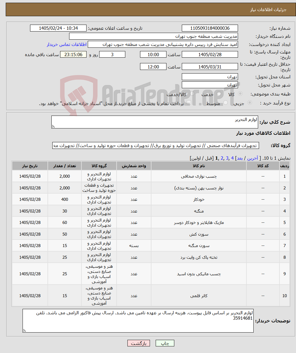 تصویر کوچک آگهی نیاز کالا-لوازم التحریر