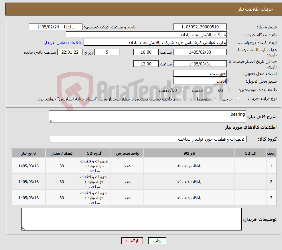 تصویر کوچک آگهی نیاز کالا-bearing