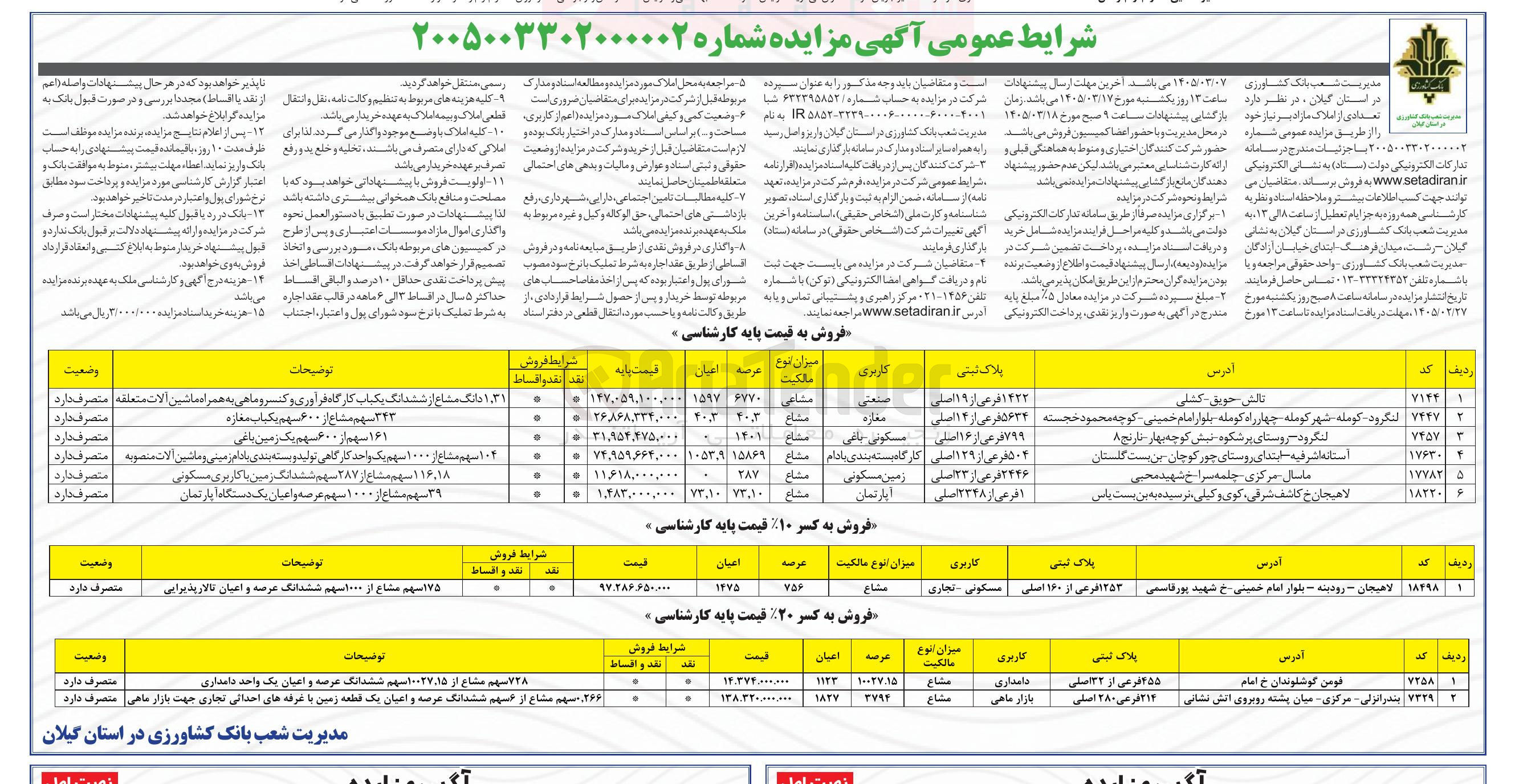 تصویر کوچک آگهی فروش تعدادی از املاک