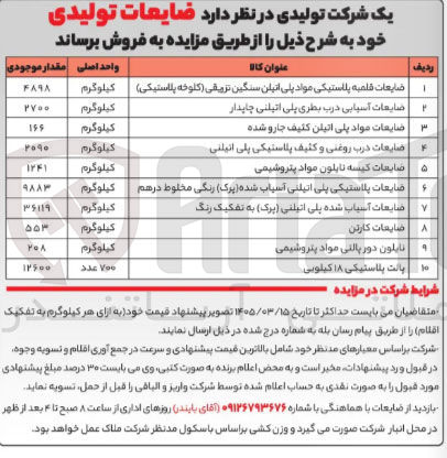 تصویر کوچک آگهی فروش ضایعات تولیدی