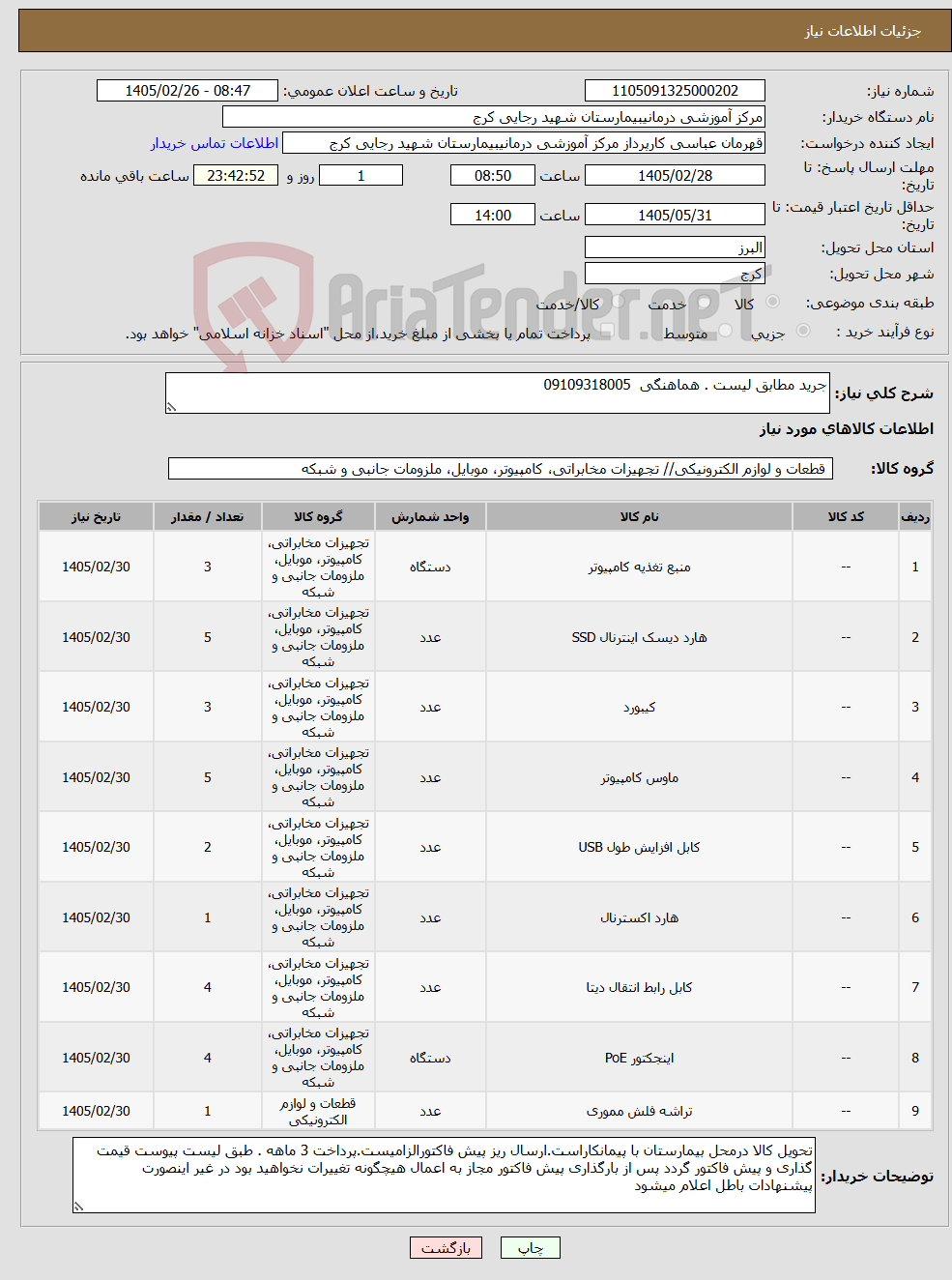 تصویر کوچک آگهی نیاز کالا-جرید مطابق لیست . هماهنگی 09109318005