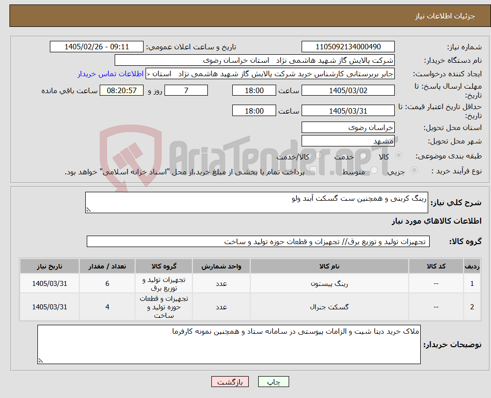 تصویر کوچک آگهی نیاز کالا-رینگ کربنی و همچنین ست گسکت آبند ولو