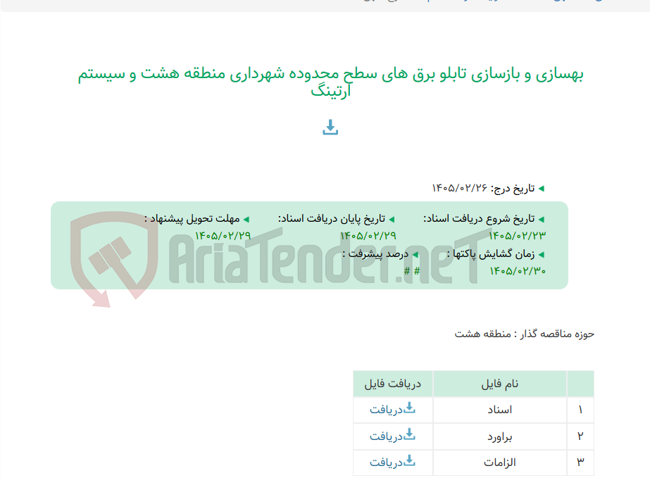تصویر کوچک آگهی بهسازی و بازسازی تابلو برق های سطح محدوده شهرداری منطقه هشت و سیستم ارتینگ