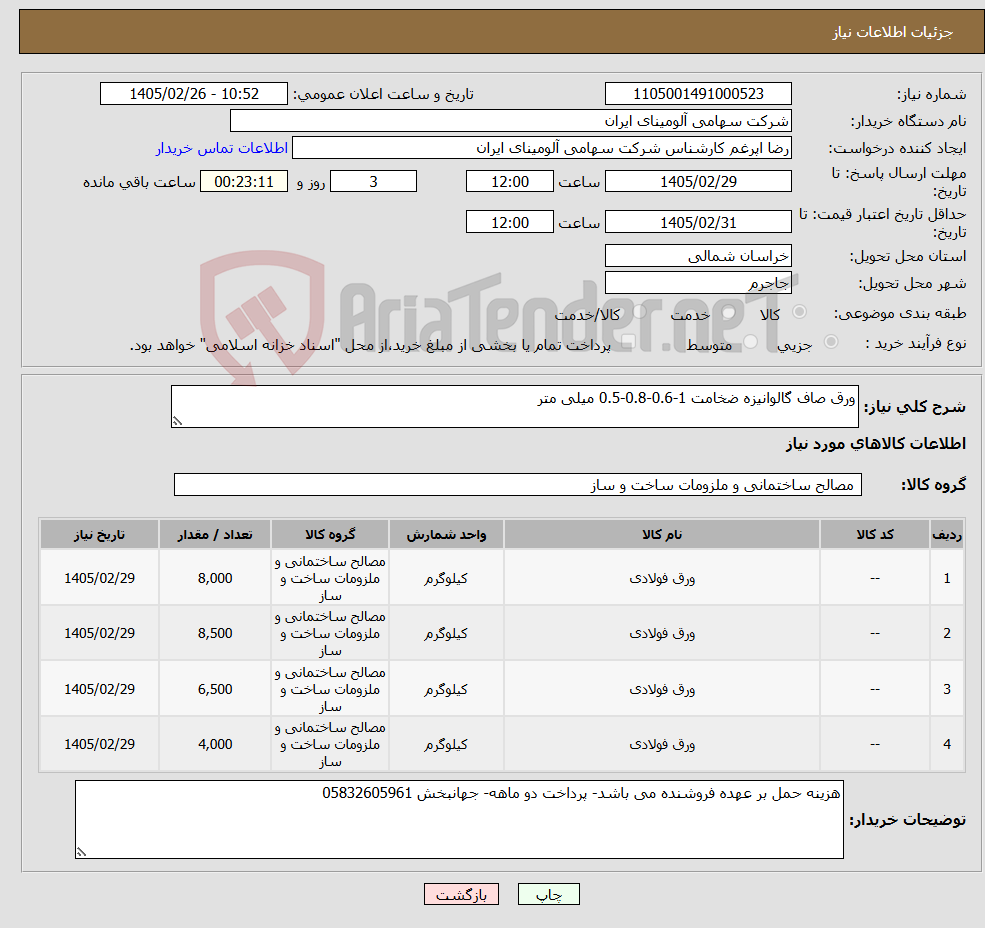 تصویر کوچک آگهی نیاز کالا-ورق صاف گالوانیزه ضخامت 1-0.6-0.8-0.5 میلی متر