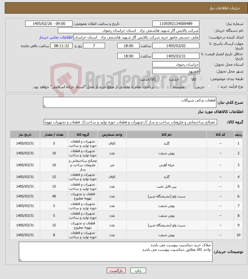 تصویر کوچک آگهی نیاز کالا-قطعات یدکی شیرآلات