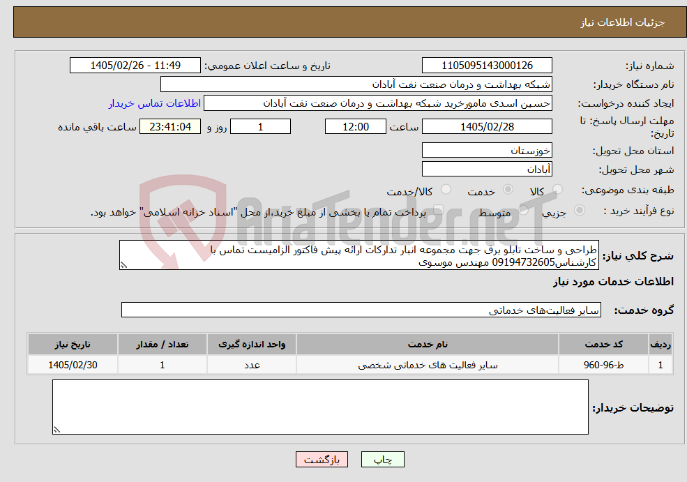 تصویر کوچک آگهی نیاز خدمات-طراحی و ساخت تابلو برق جهت مجموعه انبار تدارکات ارائه پیش فاکتور الزامیست تماس با کارشناس09194732605 مهندس موسوی