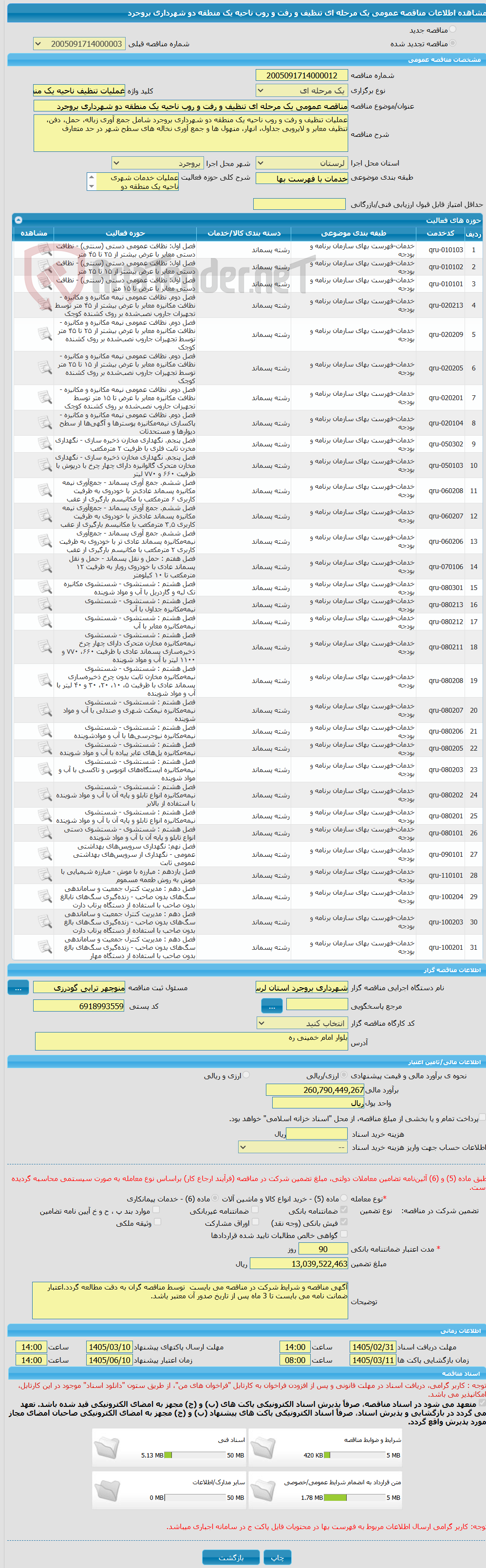 تصویر کوچک آگهی مناقصه عمومی یک مرحله ای تنظیف و رفت و روب ناحیه یک منطقه دو شهرداری بروجرد