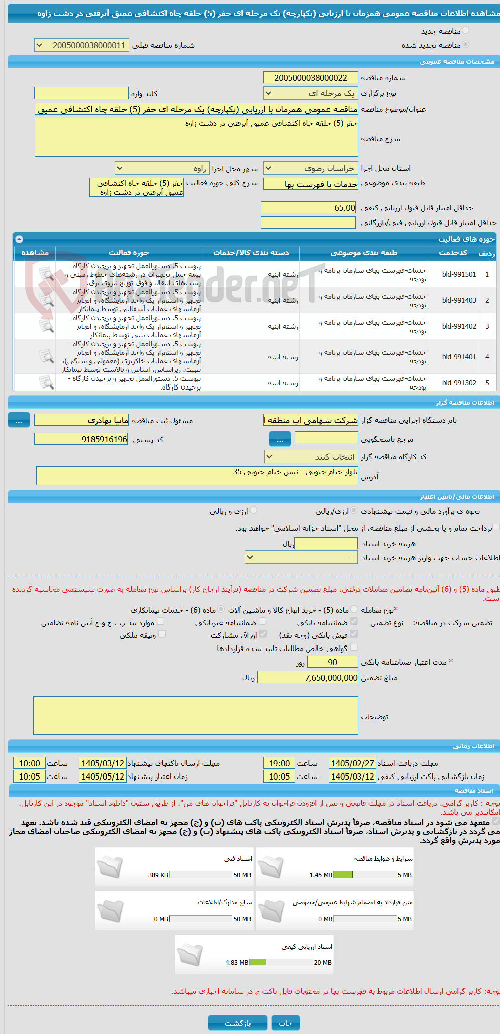 تصویر کوچک آگهی مناقصه عمومی همزمان با ارزیابی (یکپارچه) یک مرحله ای حفر (5) حلقه چاه اکتشافی عمیق آبرفتی در دشت زاوه