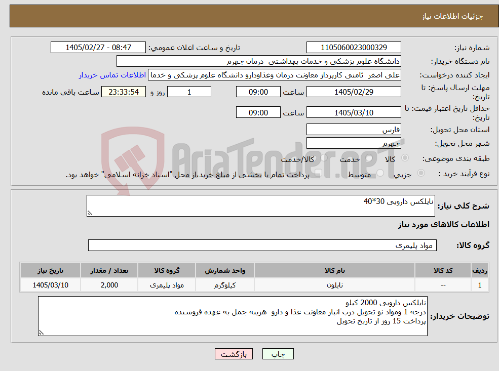 تصویر کوچک آگهی نیاز کالا-نایلکس دارویی 30*40