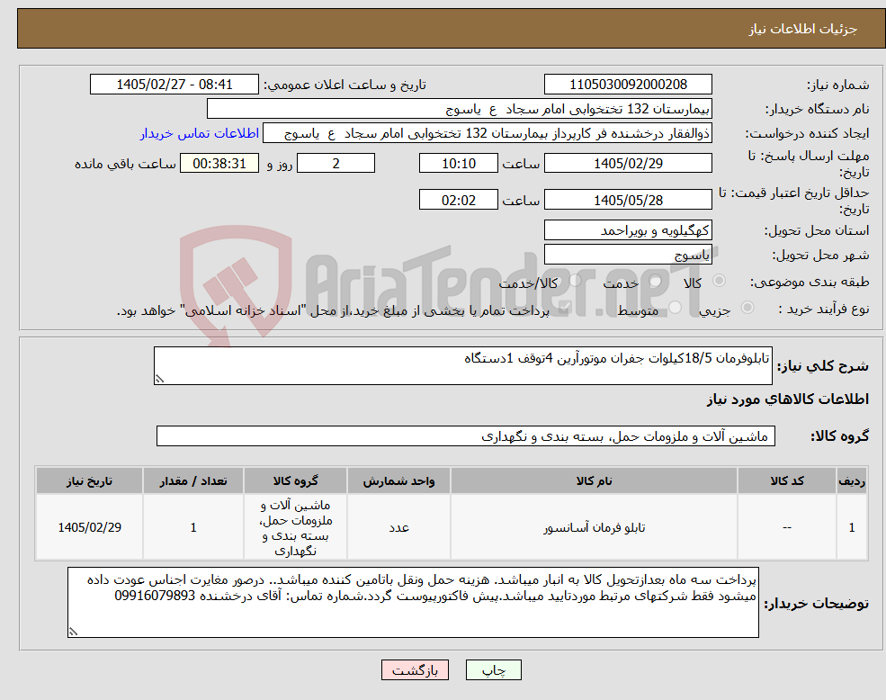 تصویر کوچک آگهی نیاز کالا-تابلوفرمان 18/5کیلوات جفران موتورآرین 4توقف 1دستگاه 
