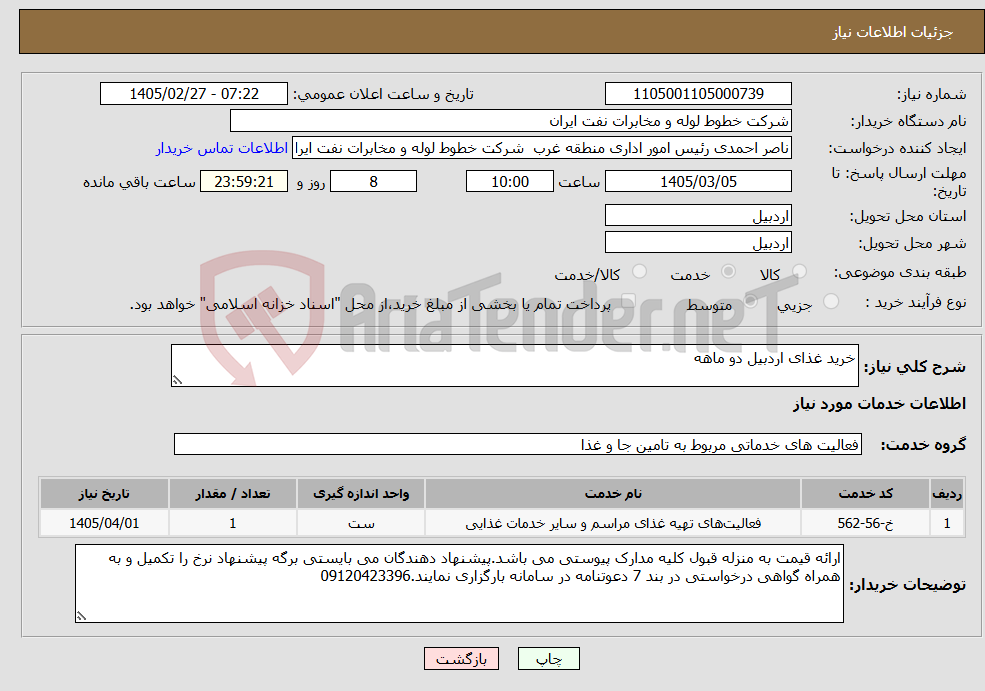 تصویر کوچک آگهی نیاز خدمات-خرید غذای اردبیل دو ماهه