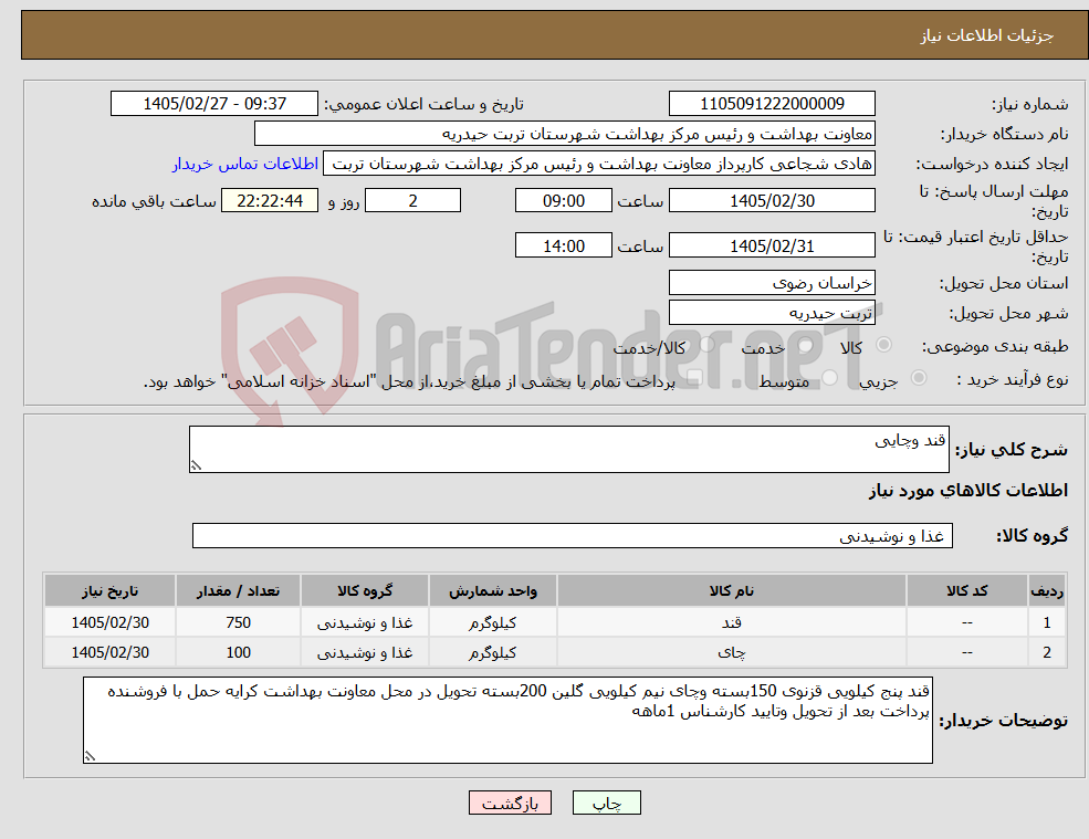 تصویر کوچک آگهی نیاز کالا-قند وچایی