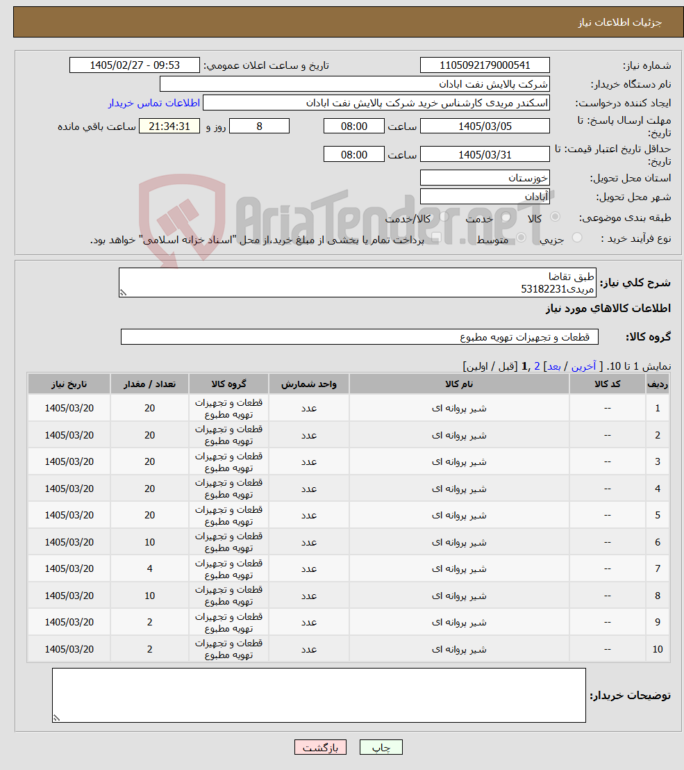 تصویر کوچک آگهی نیاز کالا-طبق تقاضا مریدی53182231