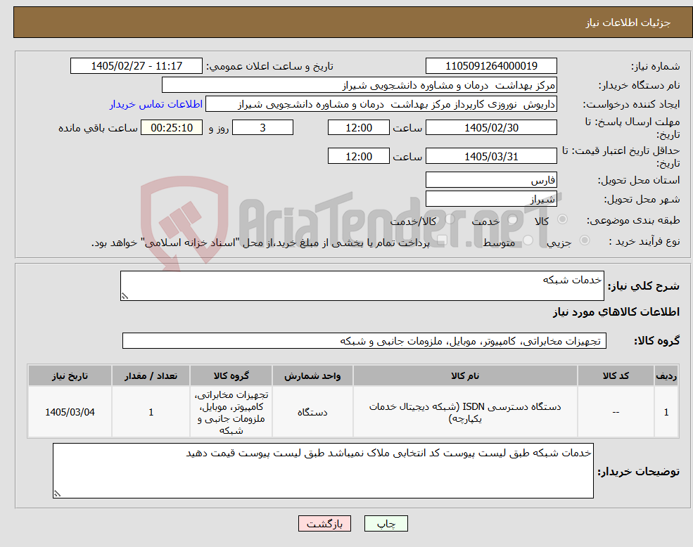 تصویر کوچک آگهی نیاز کالا-خدمات شبکه