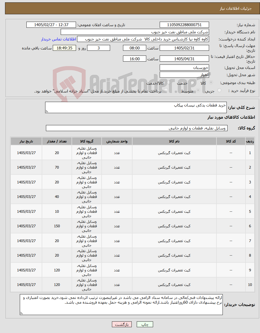 تصویر کوچک آگهی نیاز کالا-خرید قطعات یدکی نیسان پیکاپ