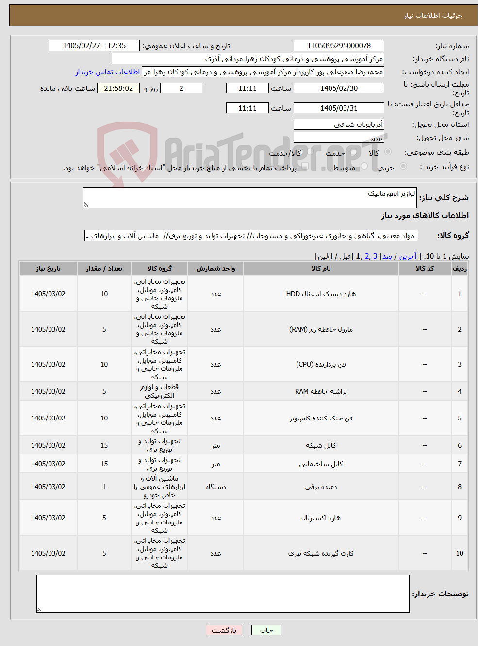 تصویر کوچک آگهی نیاز کالا-لوازم انفورماتیک