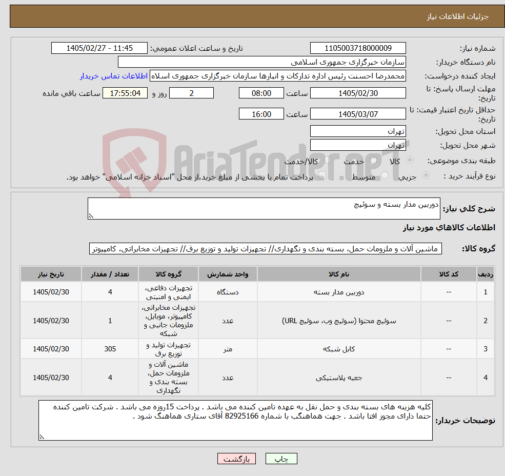 تصویر کوچک آگهی نیاز کالا-دوربین مدار بسته و سوئیچ