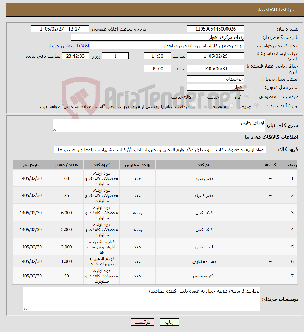 تصویر کوچک آگهی نیاز کالا-او.راق چاپی