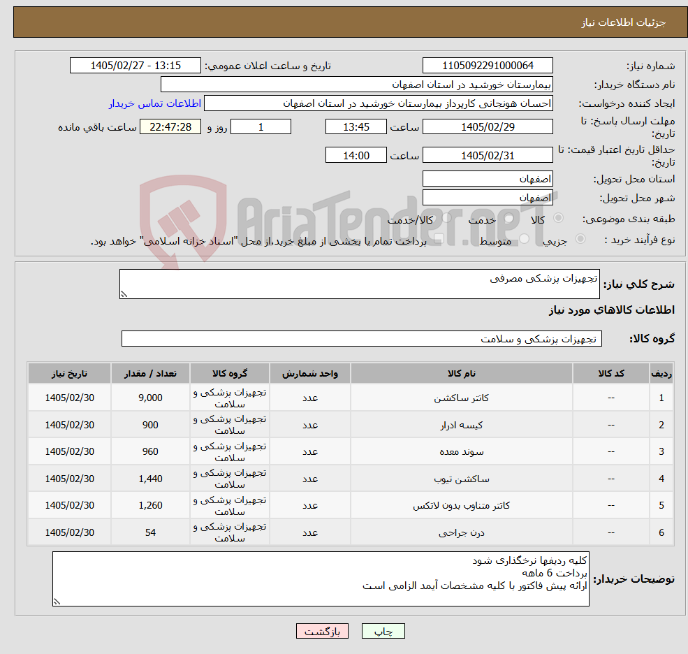 تصویر کوچک آگهی نیاز کالا-تجهیزات پزشکی مصرفی