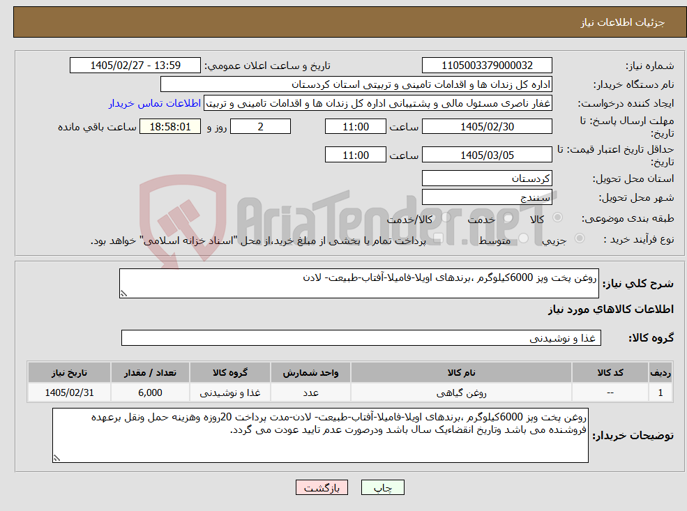 تصویر کوچک آگهی نیاز کالا-روغن پخت وپز 6000کیلوگرم ،برندهای اویلا-فامیلا-آفتاب-طبیعت- لادن