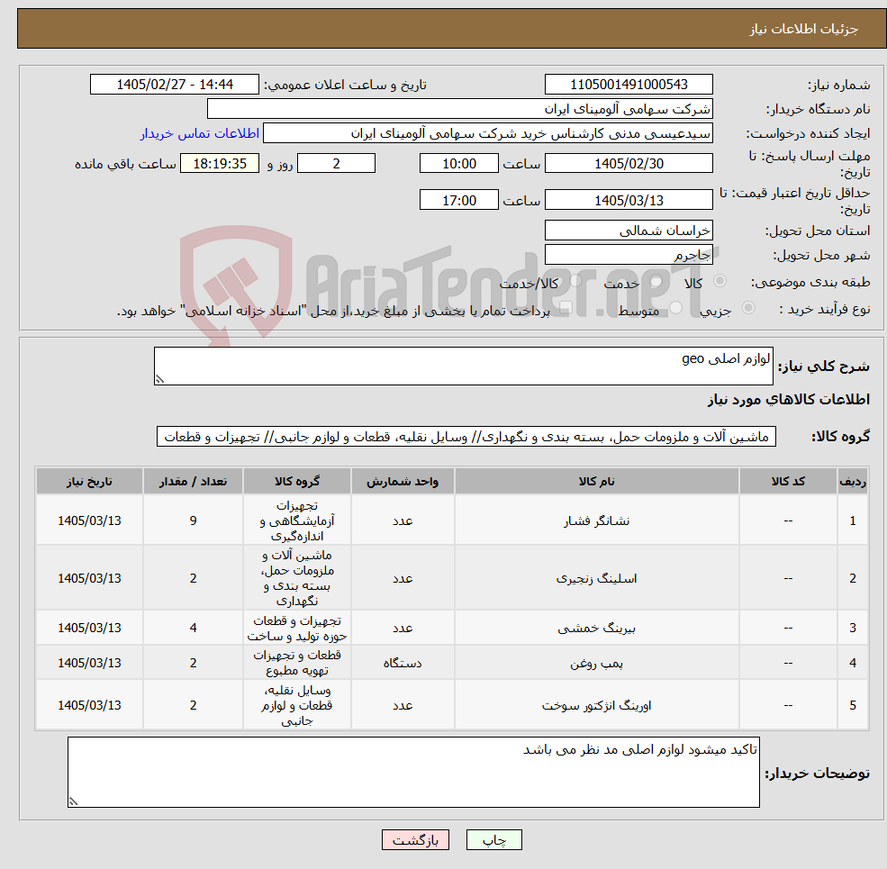 تصویر کوچک آگهی نیاز کالا-لوازم اصلی geo