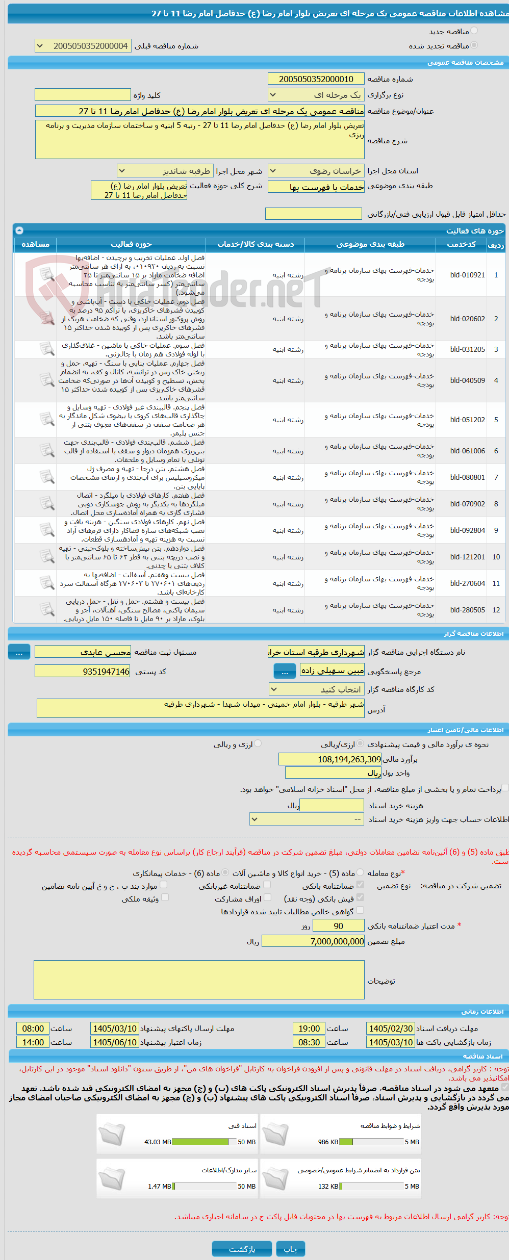 تصویر کوچک آگهی مناقصه عمومی یک مرحله ای تعریض بلوار امام رضا (ع) حدفاصل امام رضا 11 تا 27