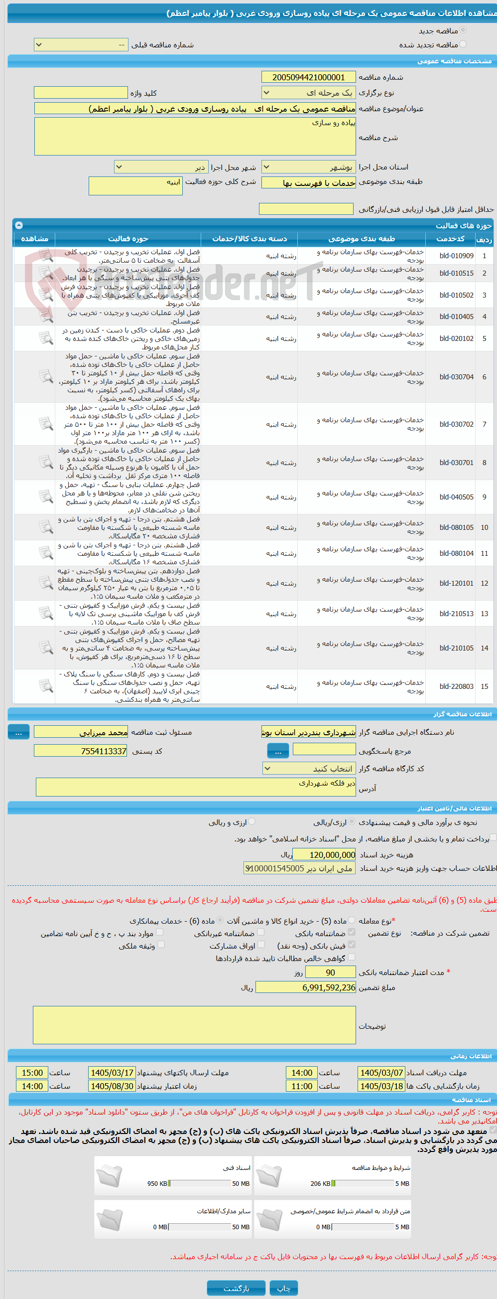 تصویر کوچک آگهی مناقصه عمومی یک مرحله ای پیاده روسازی ورودی غربی ( بلوار پیامبر اعظم)