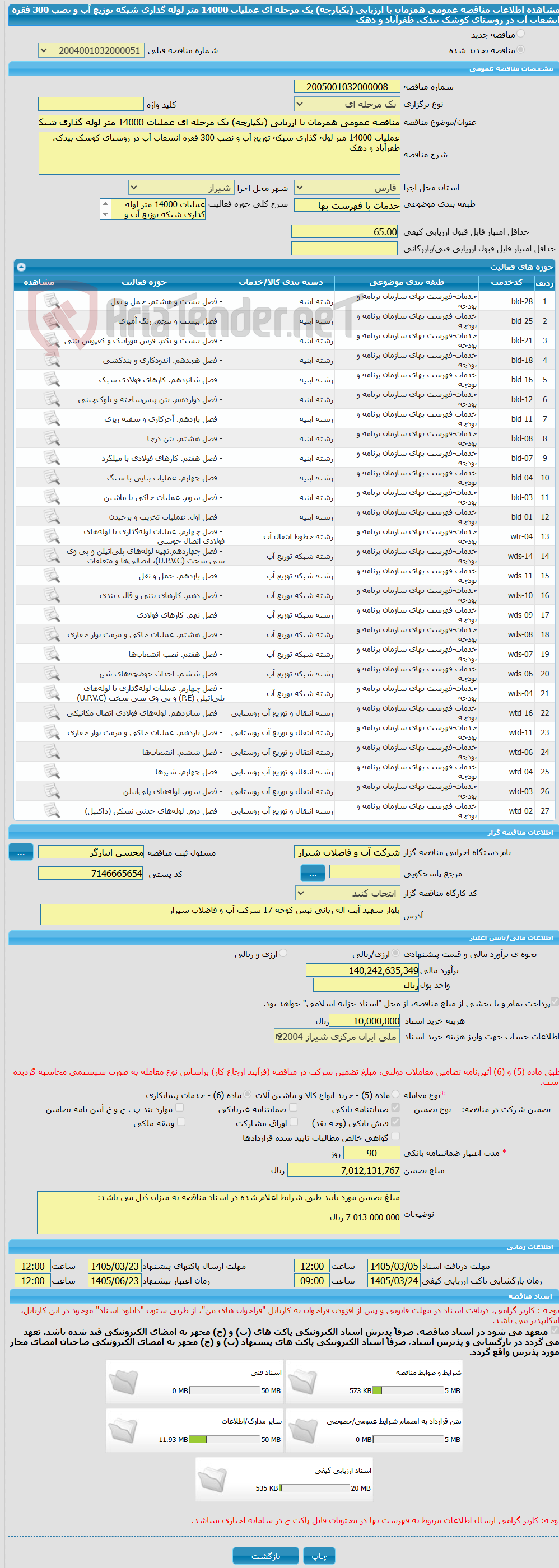 تصویر کوچک آگهی مناقصه عمومی همزمان با ارزیابی (یکپارچه) یک مرحله ای عملیات 14000 متر لوله گذاری شبکه توزیع آب و نصب 300 فقره انشعاب آب در روستای کوشک بیدک، ظفرآباد و دهک