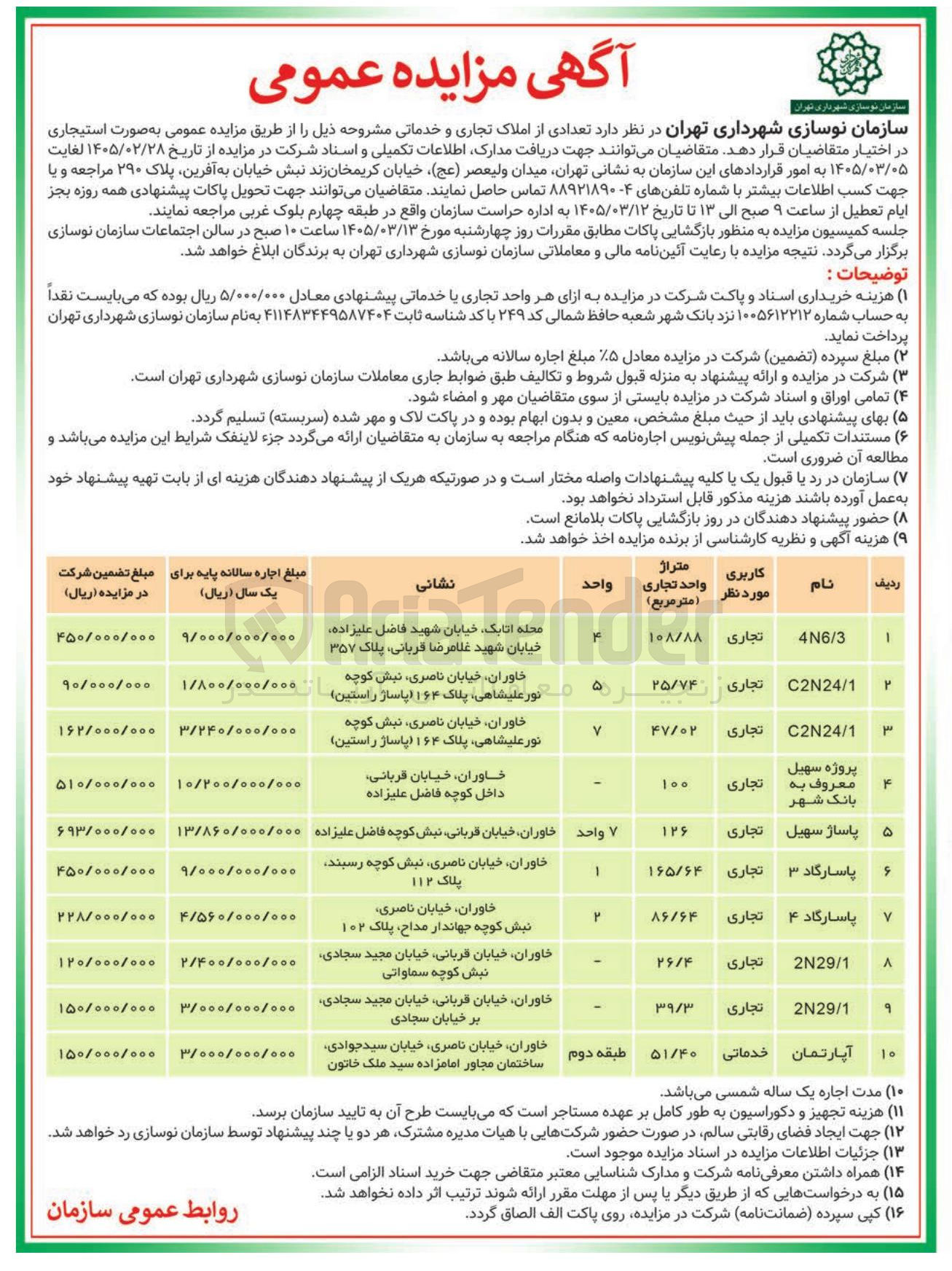 تصویر کوچک آگهی فروش تعدادی از املاک تجاری و خدماتی